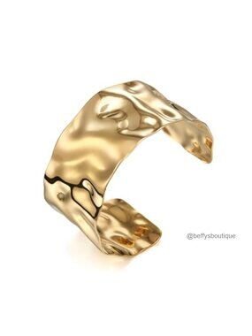 Hammered Gold Cuff Bracelet Chunky Wide Bangle Boho Arm Cuff Jewelry